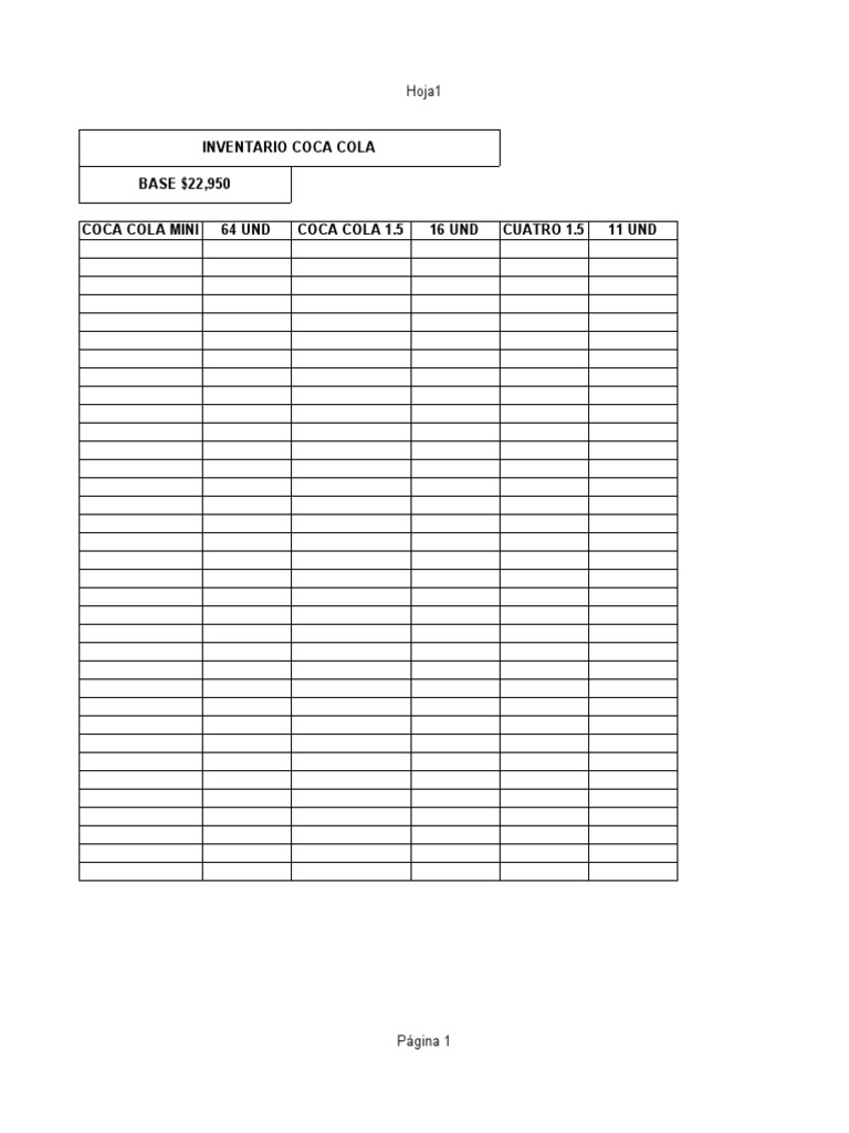 Inventario de Productos Coca Cola Excel | PDF | Cocina, comidas y vino