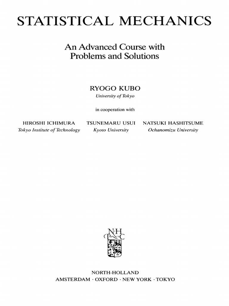 KUBO STATISTICAL MECHANICS AN ADVANCED COURSE WITH PROBLEMS AND SOLUTIONS intelligence overview