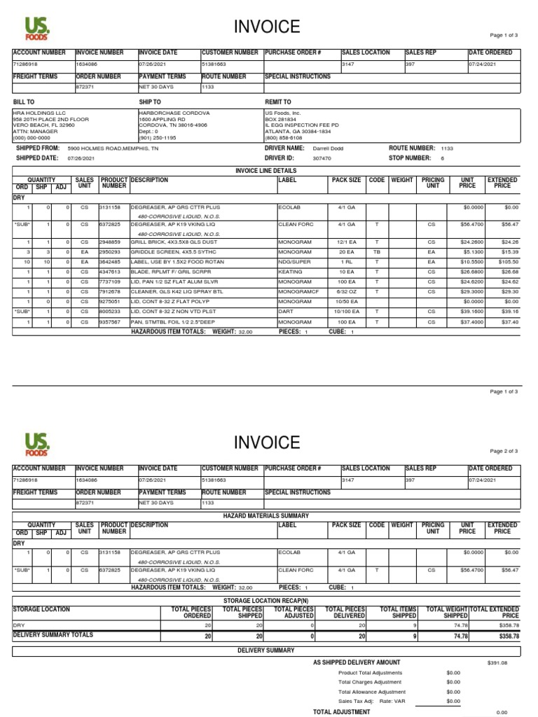 Invoice 480Corrosive Liquid, N.O.S PDF Arbitration Fee