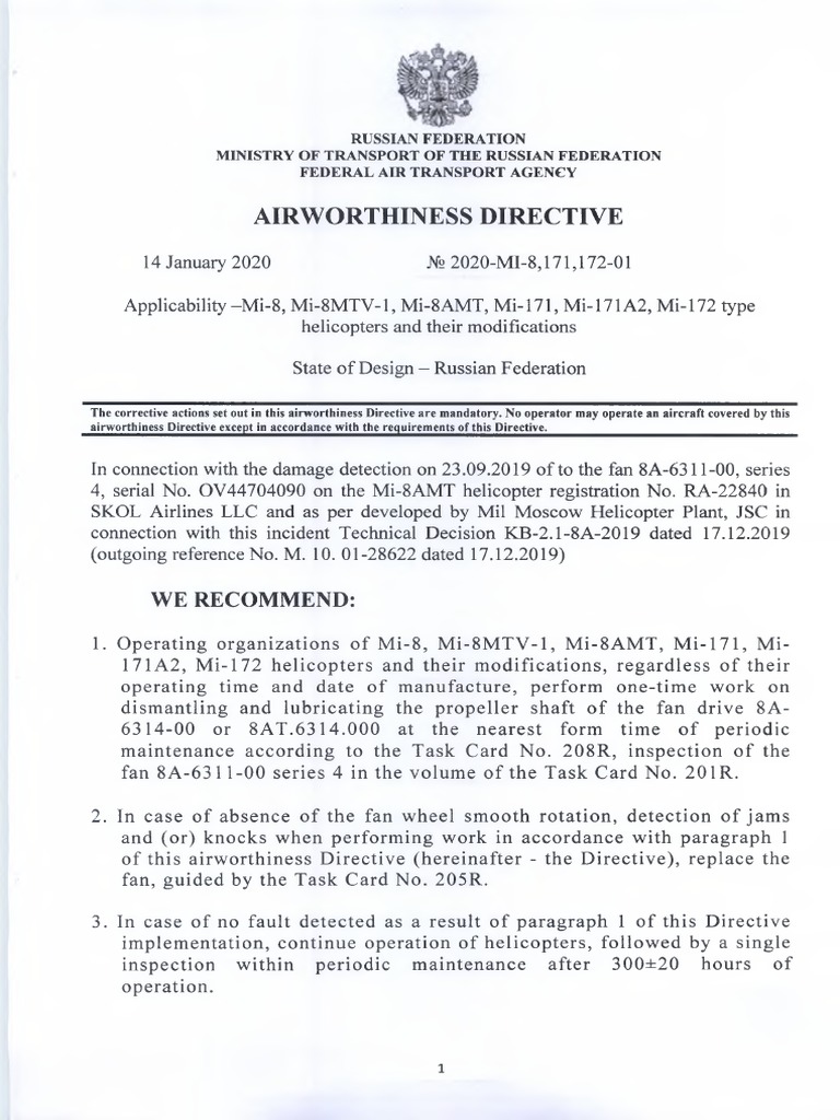 Mi-8 Airworthiness Directive 2020 | PDF | Nut (Hardware) | Mechanical ...