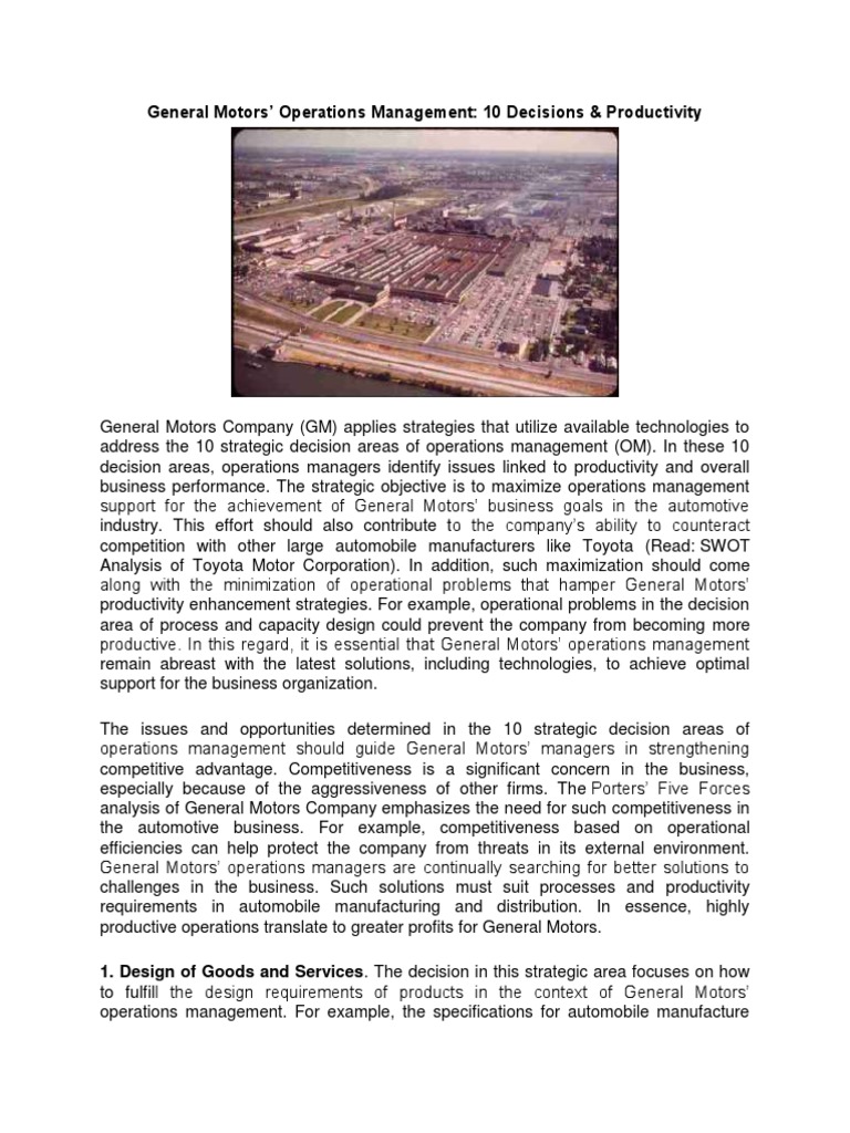 General Motors' Operations Management 10 Decisions & Productivity