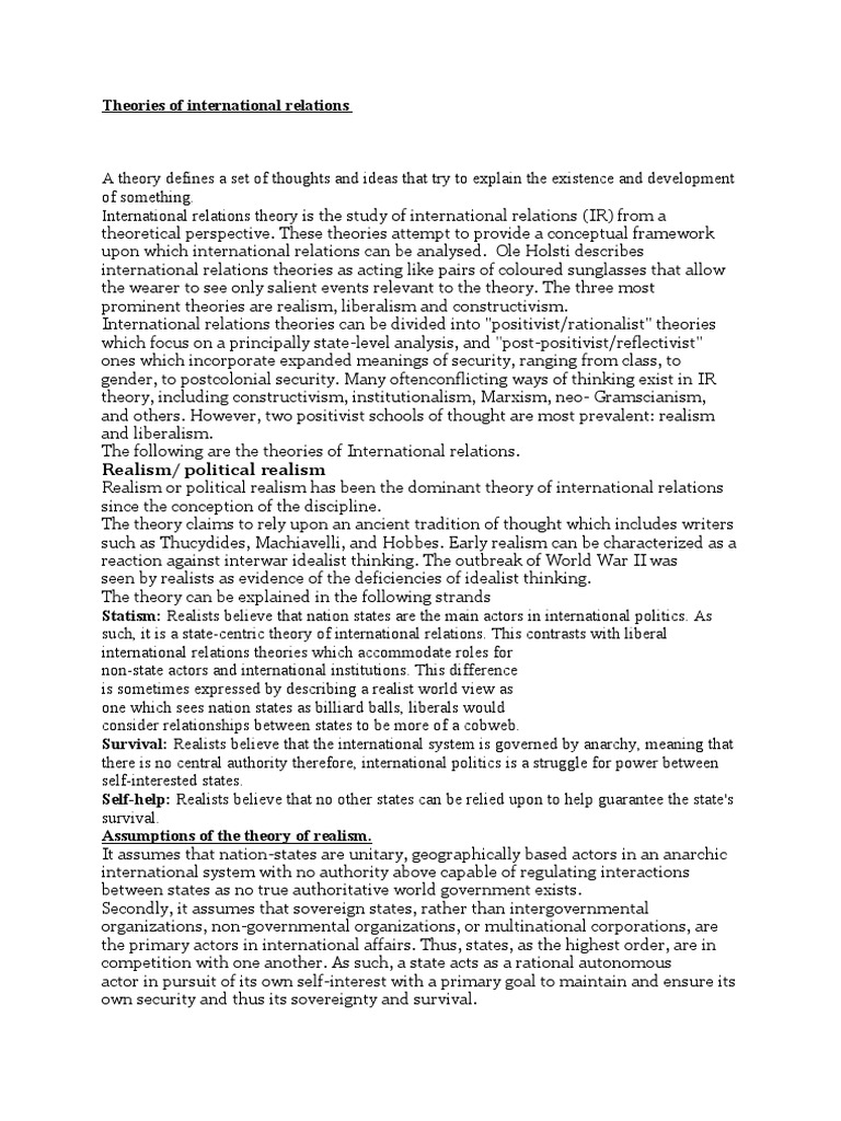 Key Theories in International Relations | PDF | International Relations ...