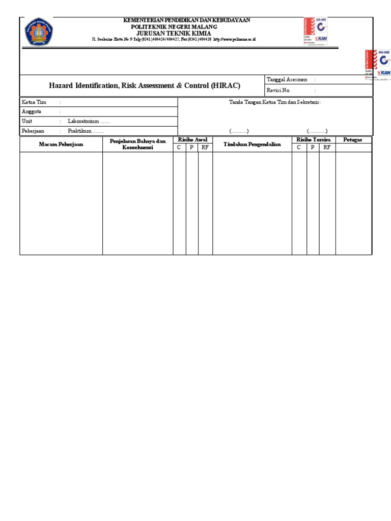 Format HIRAC untuk Praktikum Teknik Kimia | PDF