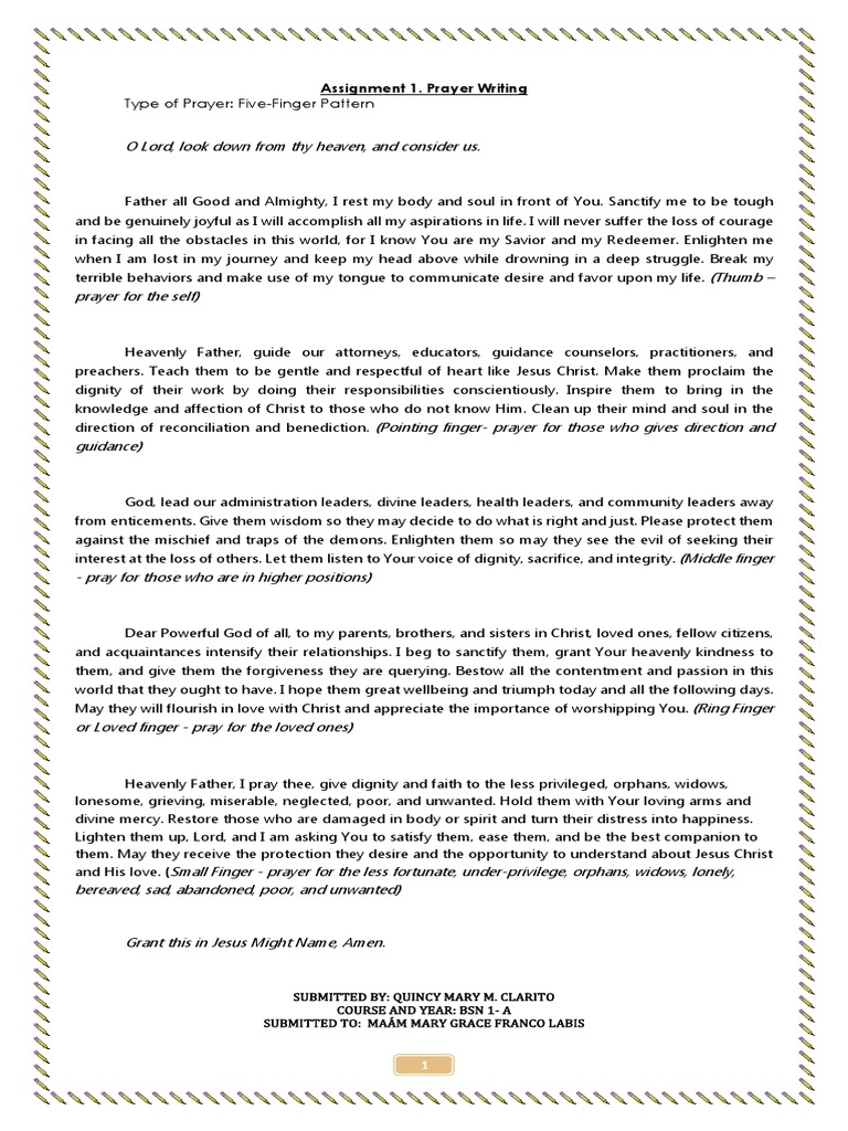 Assignment 1. Prayer | PDF | Prayer | Jesus