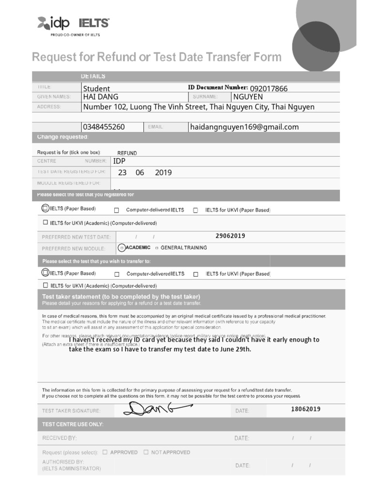 IELTS Request Refund Test Date Transfer Form-đã Chỉnh Sửa-đã Chuyển Đổi ...