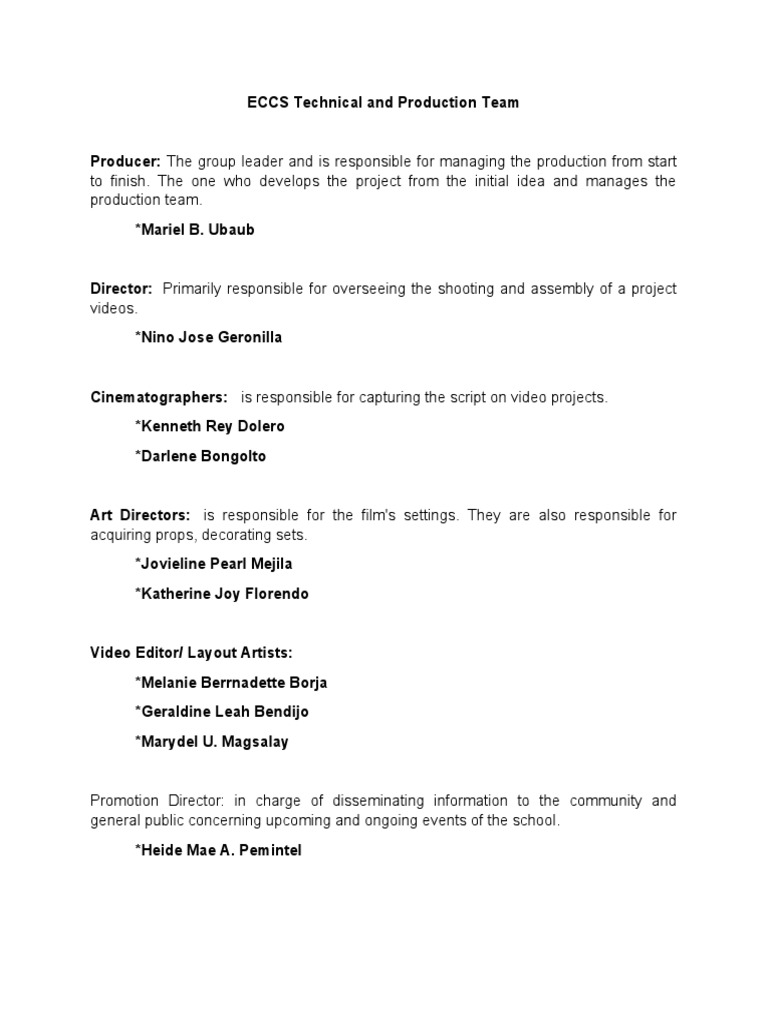 Production Team | PDF