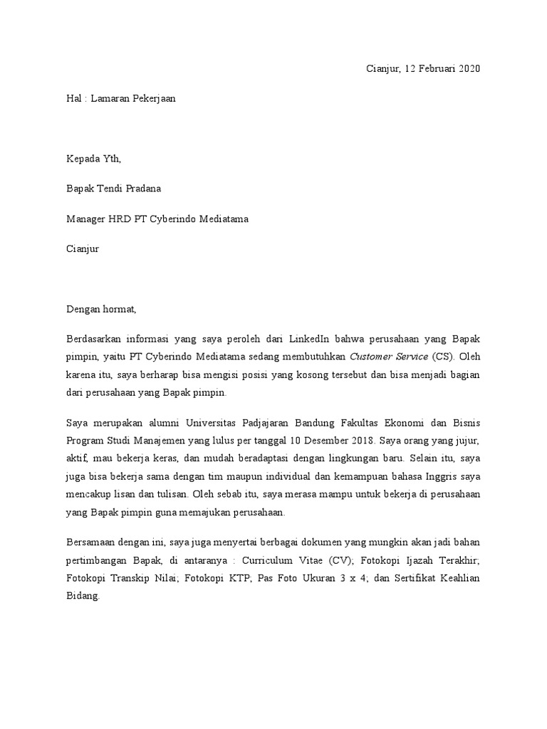 Download 84+ Contoh Surat Surat Lamaran Kerja Customer Service Terbaik Gratis