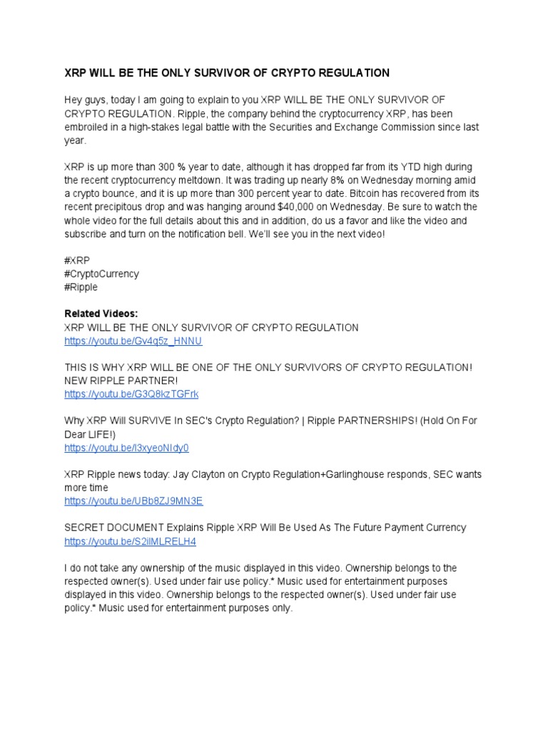 XRP Will Be The Only Survivor of Crypto Regulation | PDF