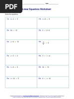 Linear Equations Worksheet