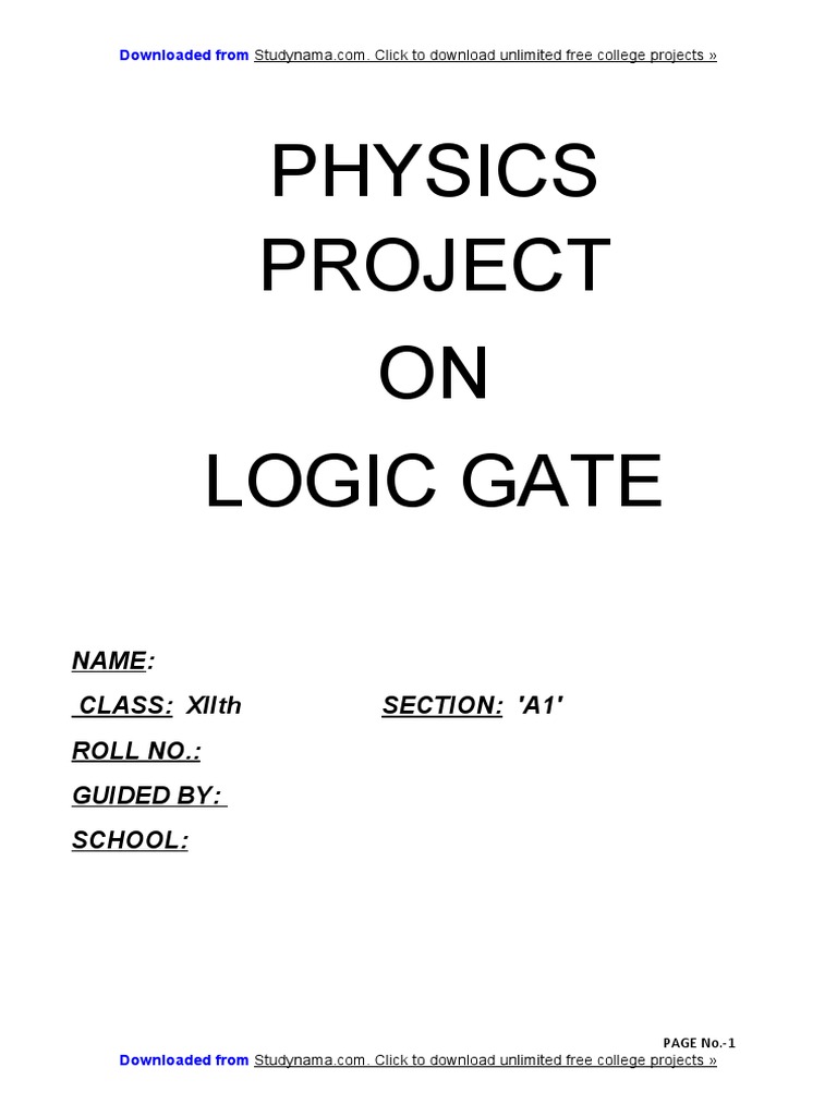 Logic Gates Class 12 Physics Investigatory Project Report PDF