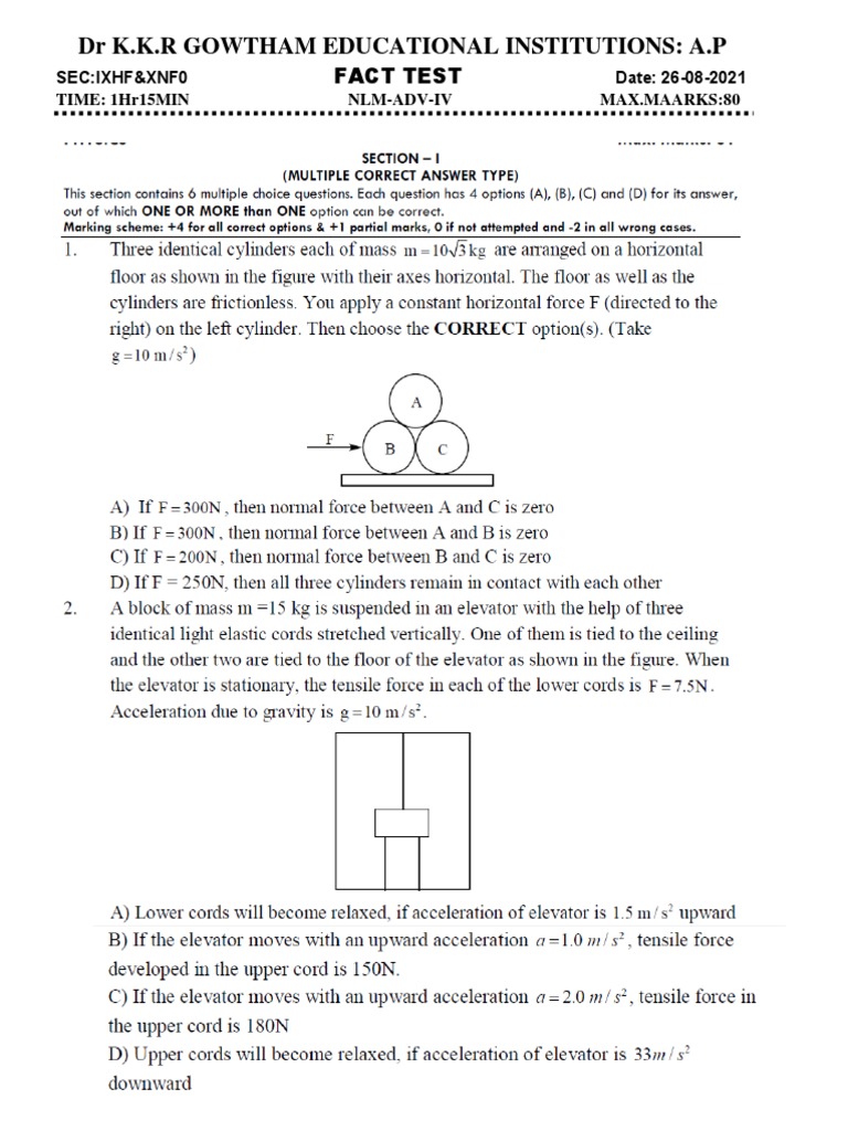 KKR Gowtham Entrance Exam Test Paper | PDF