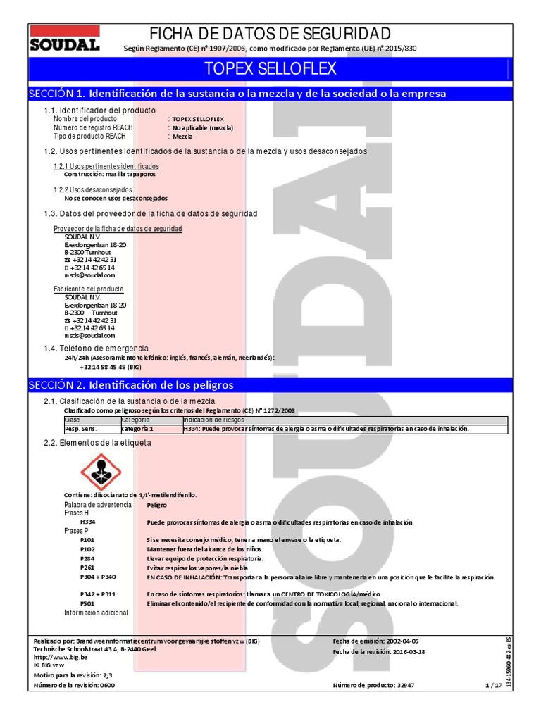 Hoja Seguridad Selloflex | PDF | Solubilidad |