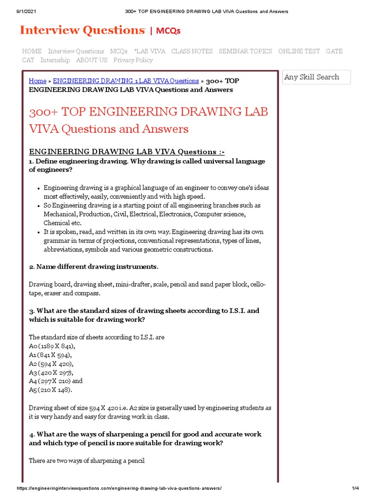 300+ Top Engineering Drawing Lab Viva Questions and Answers PDF