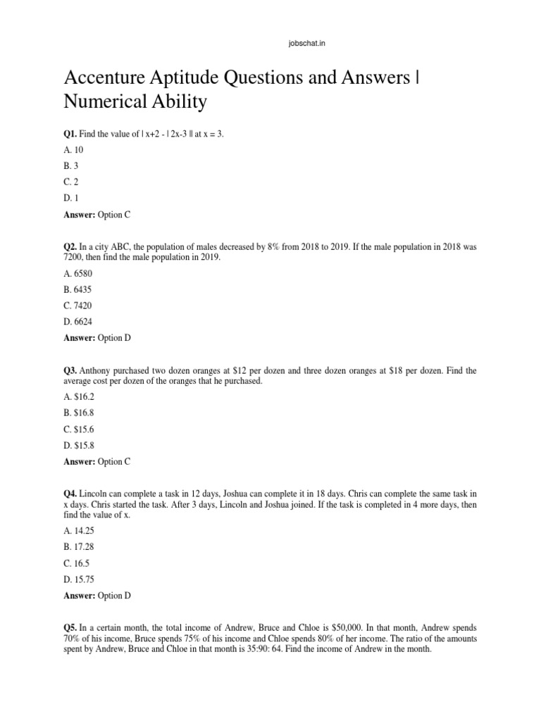 Accenture Aptitude Questions and Answers - Numerical Ability | PDF ...