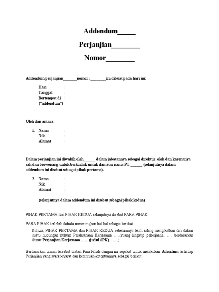 Contoh Addendum Perjanjian Kerjasama | PDF