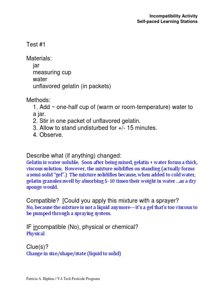 Incompatibility Activity Cards Key - PDF 3 | PDF | Mixture | Solution