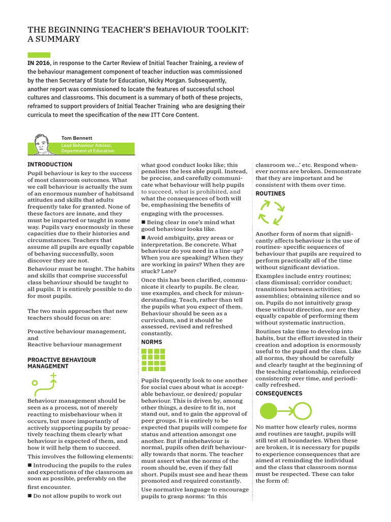 The Beginning Teacher'S Behaviour Toolkit: A Summary | PDF | Behavior ...
