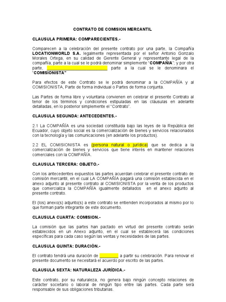 CONTRATO MODELO COMISION MERCANTIL LW 30311