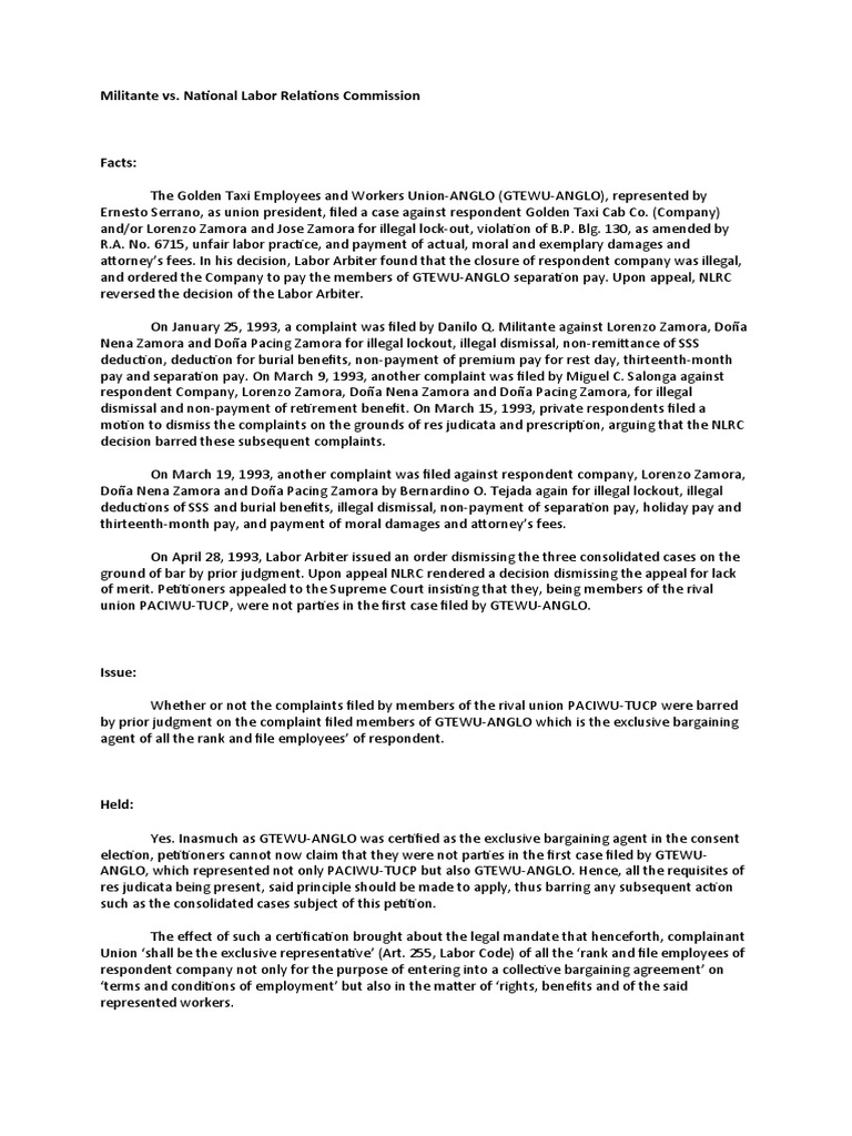 Labor Disputes and Union Rights Cases | PDF | Collective Bargaining ...