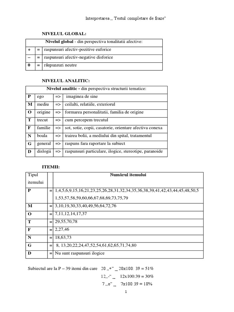 Testul Rotter Interpretare | PDF