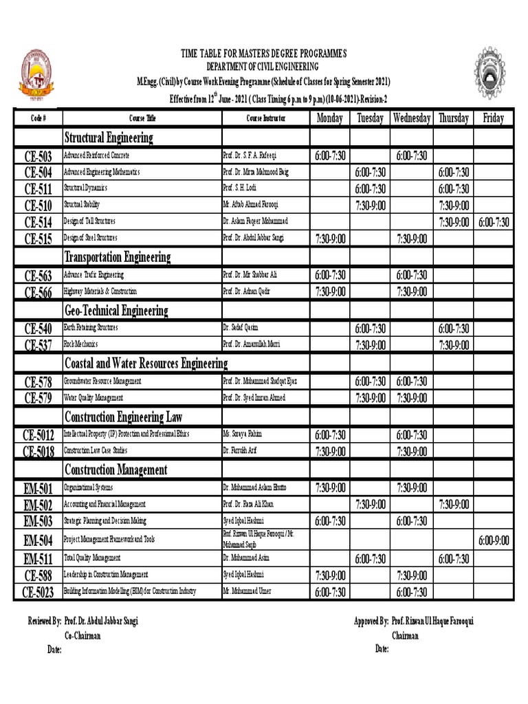 Timetable Spring 2021 Evening | PDF | Engineering | Economic Sectors