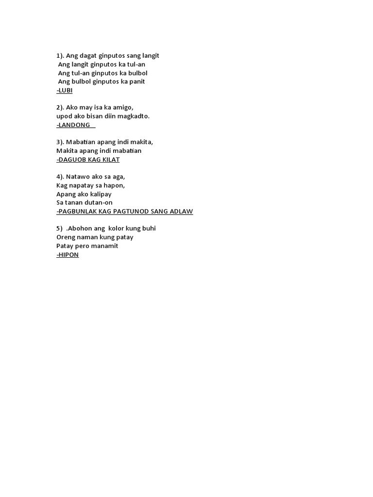Hiligaynon Riddles | PDF