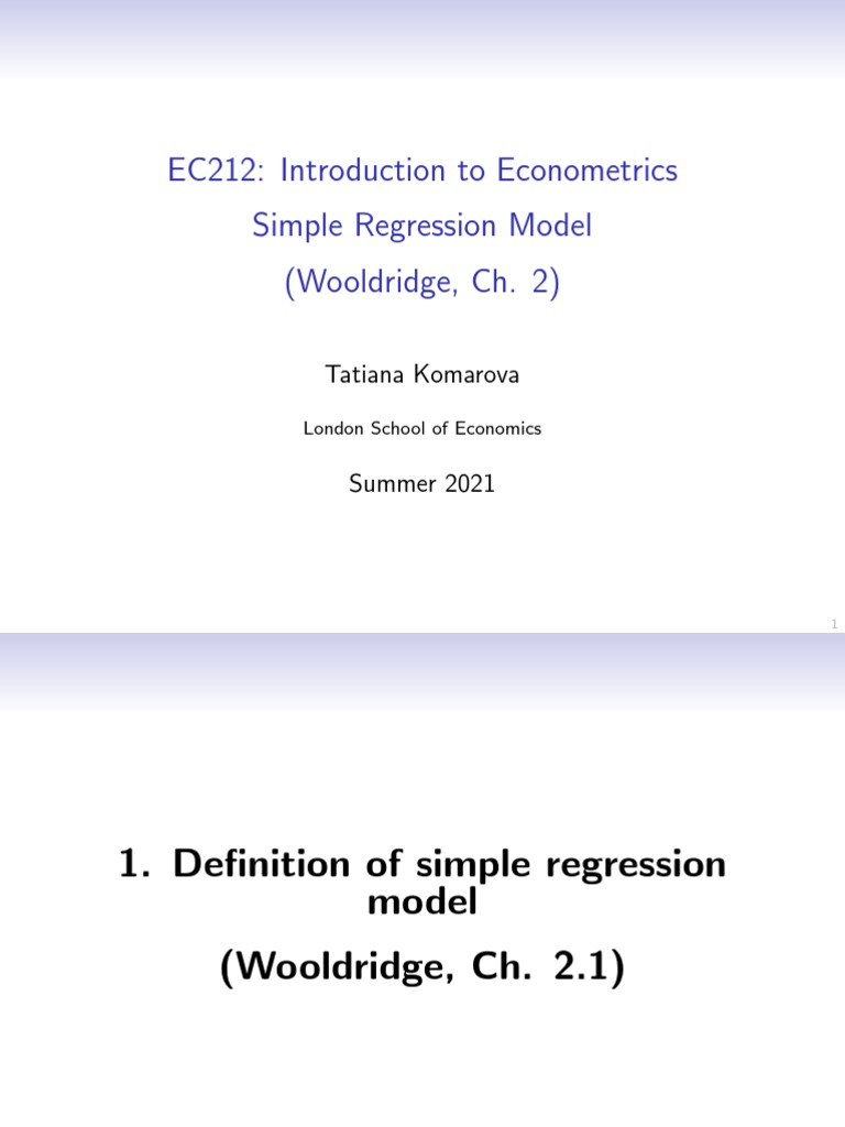 EC212: Introduction To Econometrics Simple Regression Model (Wooldridge ...