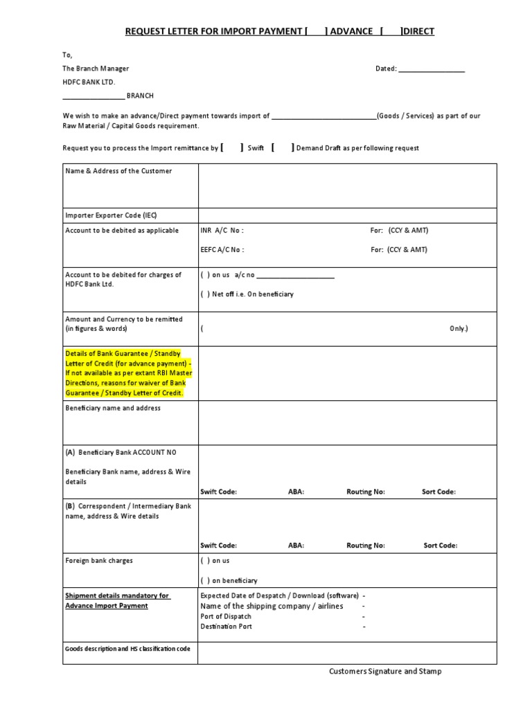 Hdfc Import Payment Charges
