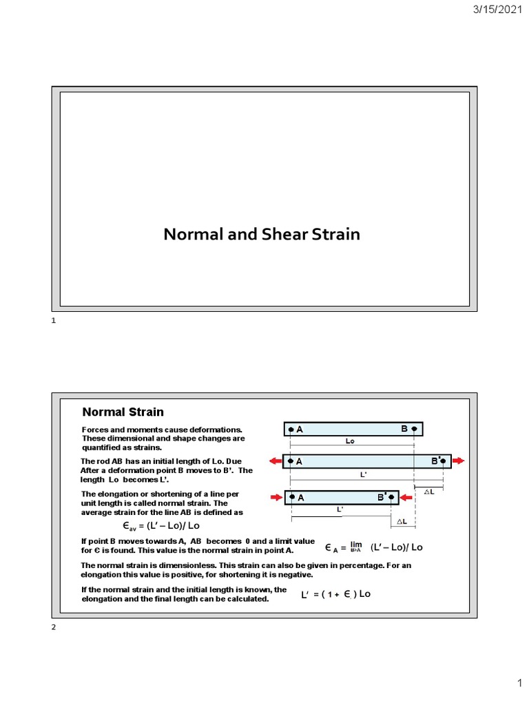 Normal and Shear Strain Explained | PDF | Angle | Mechanics