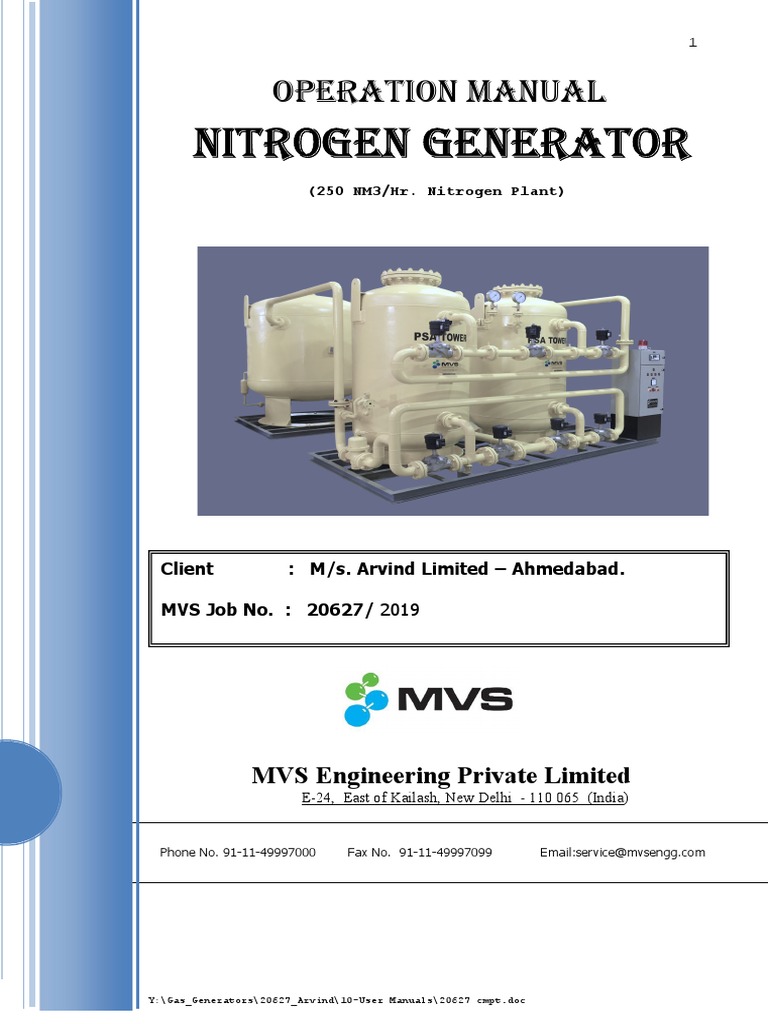 Nitrogen Generator Manual 20627 | PDF | Valve | Equipment