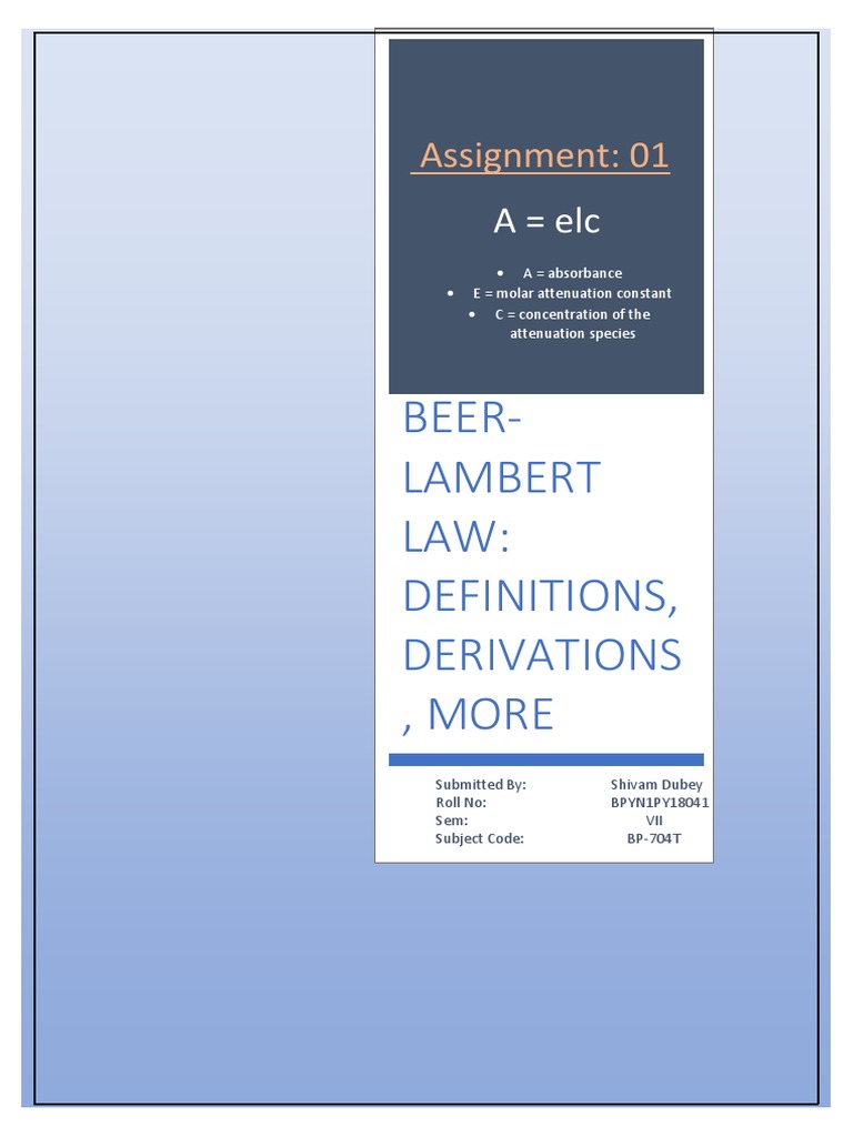 Beer Lambert Law Assignment PDF Full Derivation Explained PDF