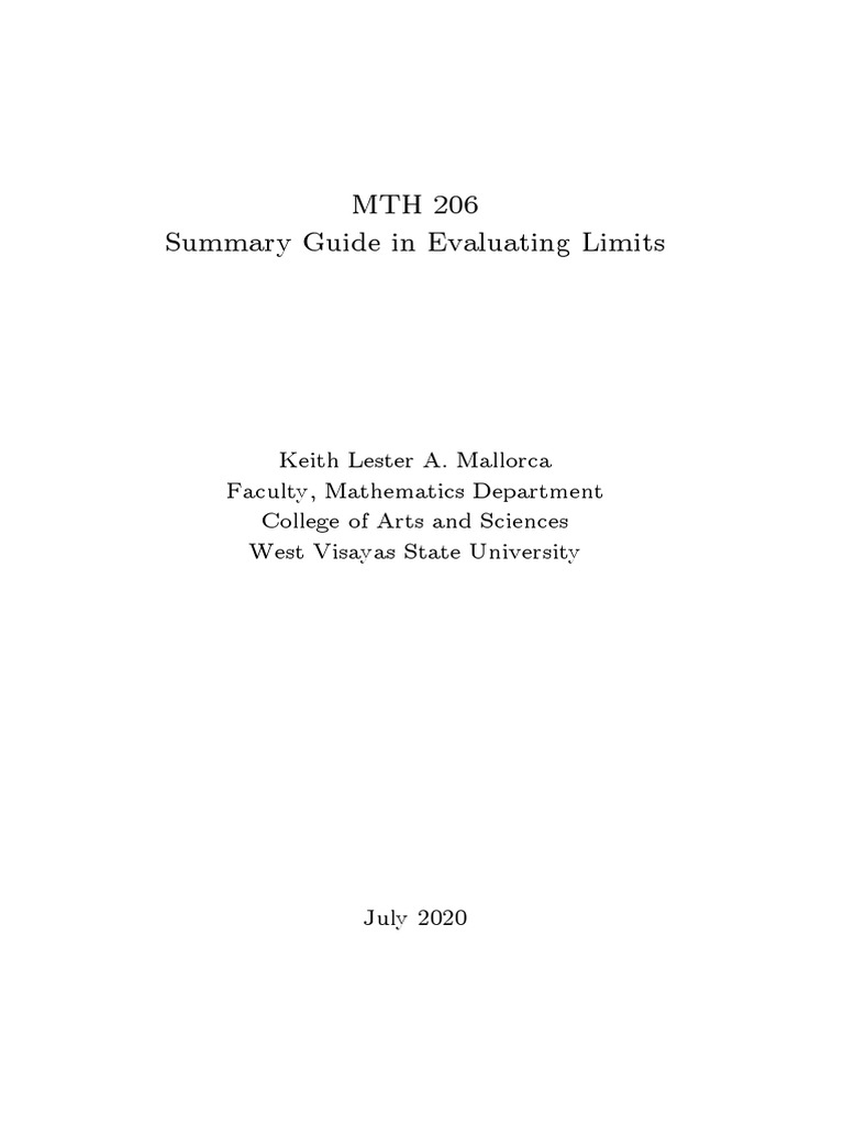 Summary Guide in Evaluating Limits of Functions - Final | PDF ...