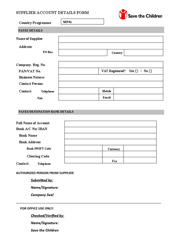 Supplier Creation Form PDF