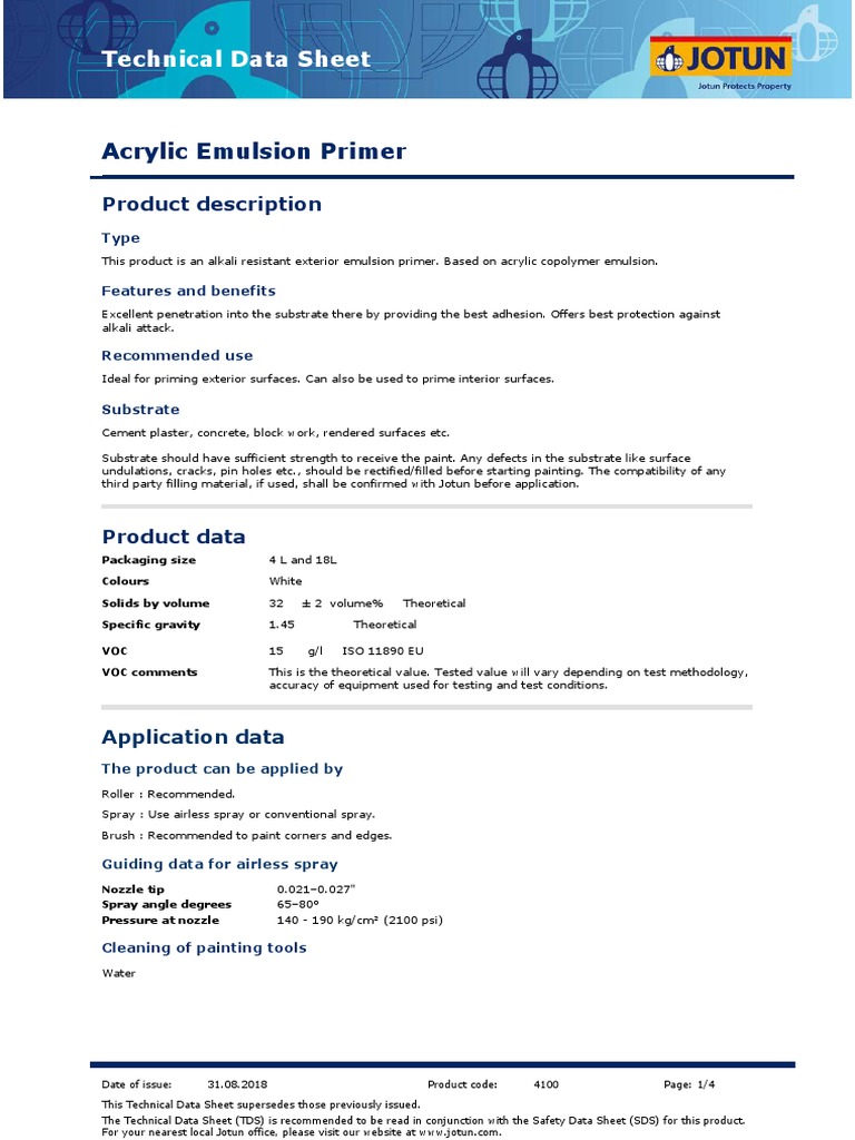 Acrylic Emulsion Primer Technical Data Sheet PDF Paint Acrylic Paint