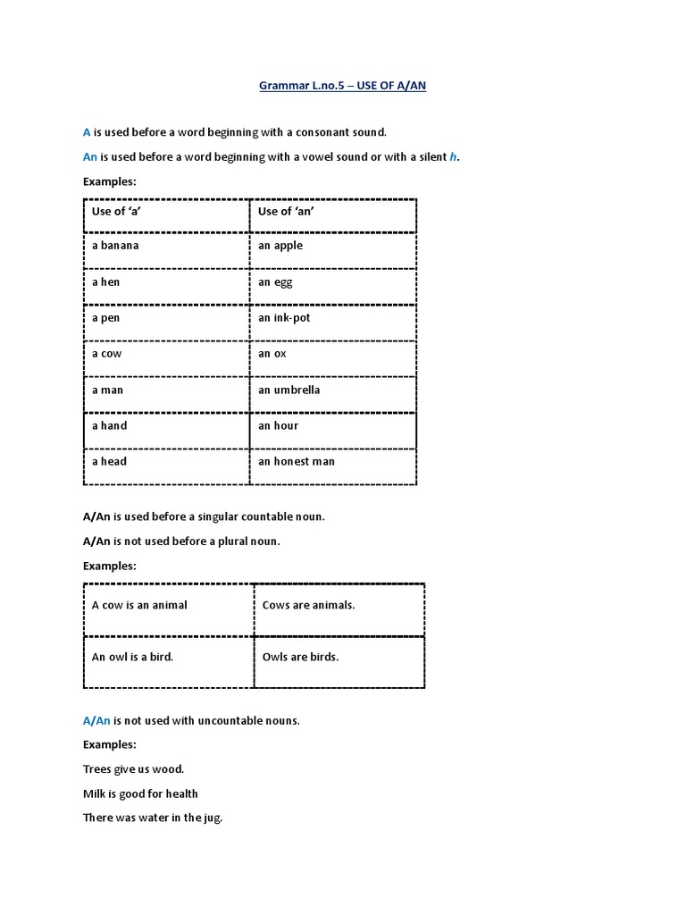 Grammar L.no.5. USE of A and An | PDF | Foreign Language Studies | Poetry