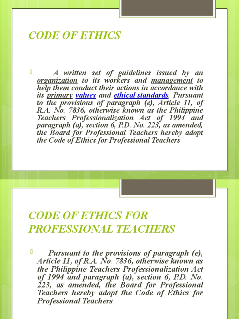 Code Of Ethics Pdf Teachers Leadership