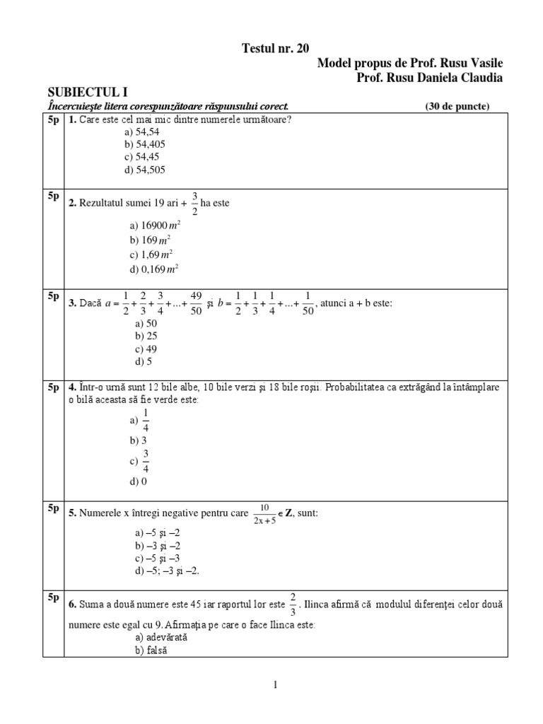 Test 20 Rusu | PDF