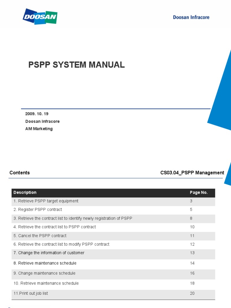 PSPP System Manual: 2009. 10. 19 Doosan Infracore AM Marketing | PDF ...