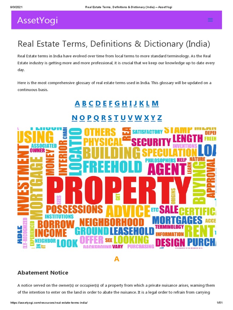Real Estate Terms, Definitions & Dictionary (India) AssetYogi PDF