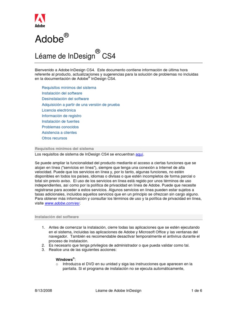 Léame de InDesign CS4 | PDF | Point and Click | Windows XP