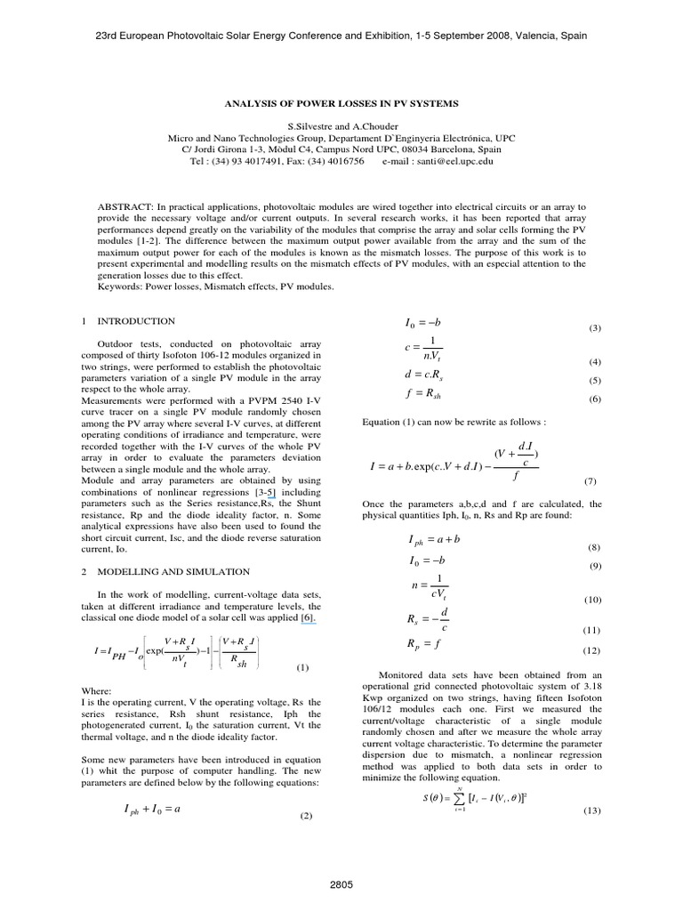 Analysis of Power Losses in PV Systems | PDF | Photovoltaic System ...