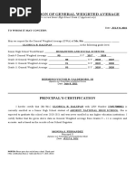 Certification of General Weighted Average