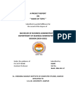 A Project Report ON " Name of Topic ": Submitted in Partial Fulfillment For The Award of The Degree of