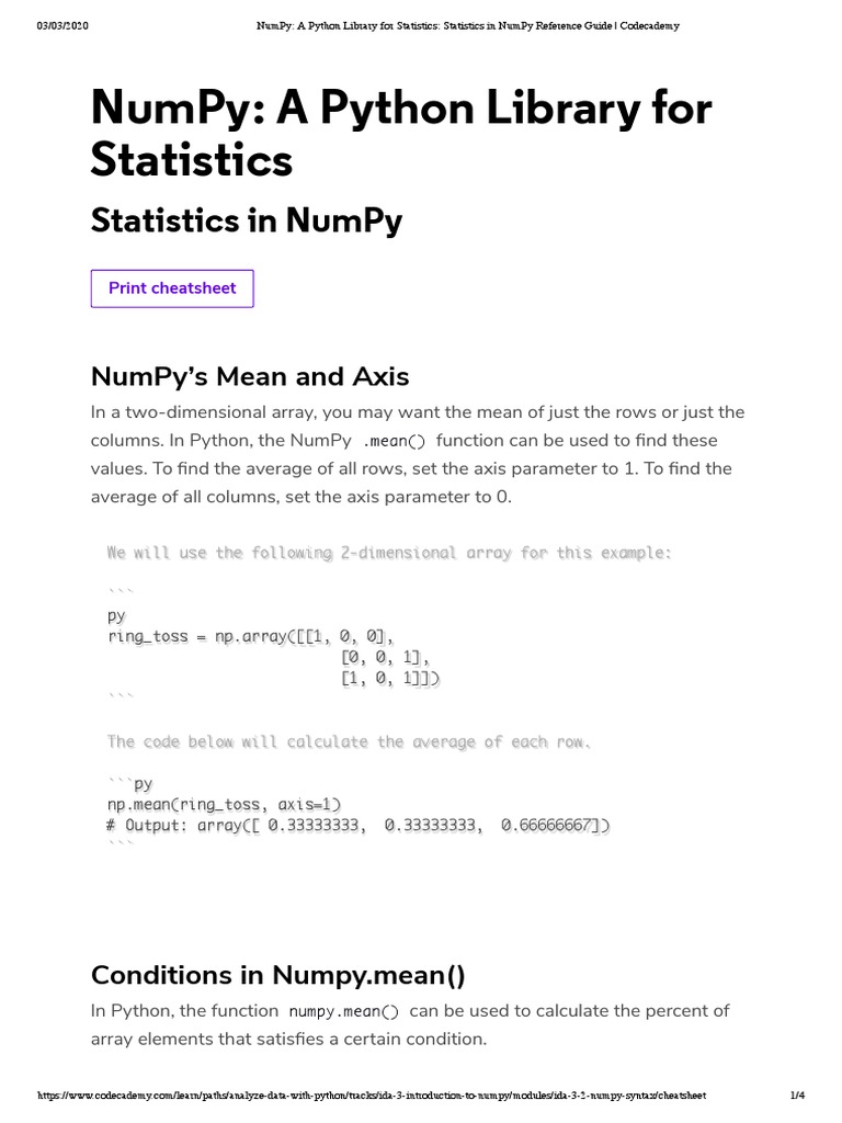 NumPy A Python Library For Statistics Statistics in NumPy Reference