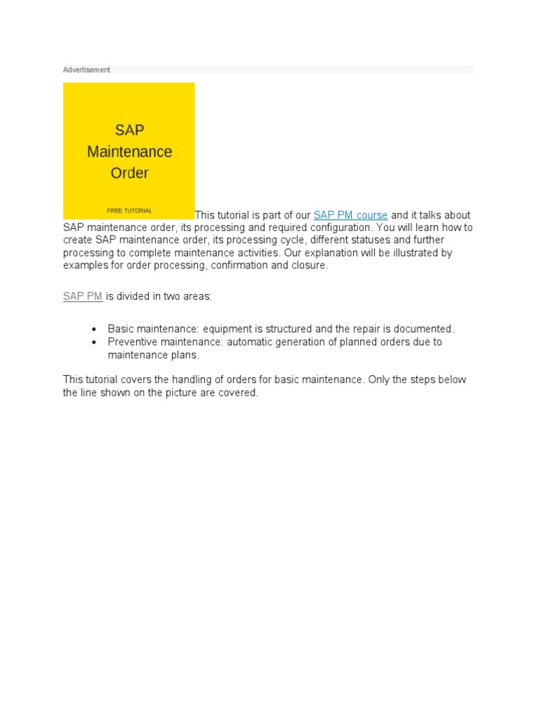 SAP PM Maintenance Order | PDF | Parameter (Computer Programming ...