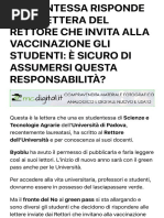 STUDENTESSA RISPONDE ALLA LETTERA DEL RETTORE CHE INVITA ALLA VACCINAZIONE GLI STUDENTI: È SICURO DI
