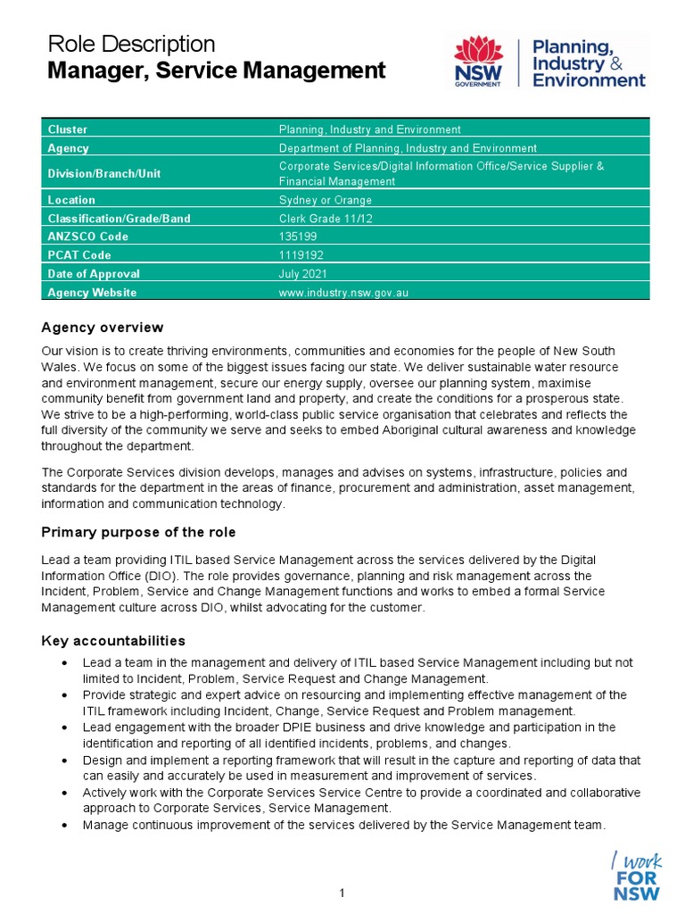 Manager Service Management Role Overview | PDF | Collaboration | Risk