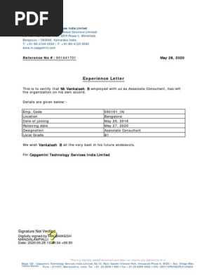 EXPERIENCE LETTER