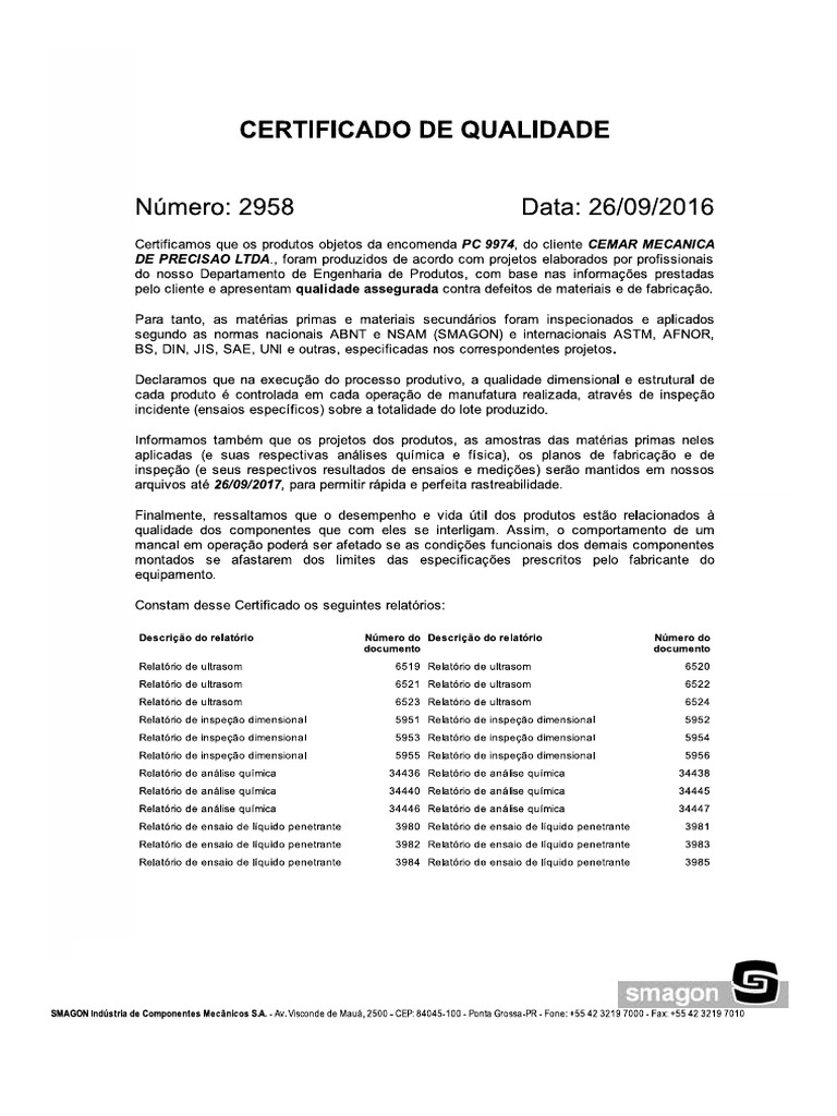 Certificado De Garantia Smagon N 2958 Pdf