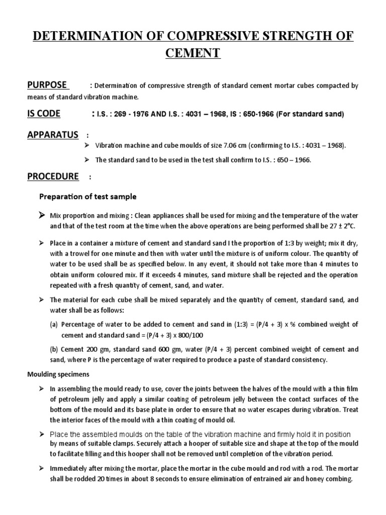 Compressive Strength Test of Cement | PDF | Cement | Water
